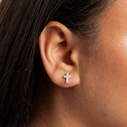 Beginnings Small Cross Studs Earrings - Silver