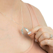 Beginnings Split Leaf with Mother of Pearl Double Pendant - Silver/White