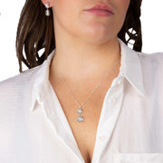 Beginnings Stylised Double Flower Gemstone Drop Pendant - Silver