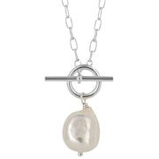 Beginnings T-Bar Chain with White Pearl Necklace - Silver/White