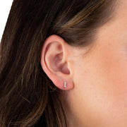 Beginnings Triple Gemstone Drop Stud Earrings - Silver