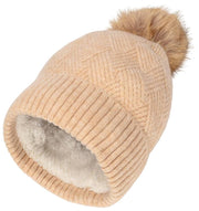 Elie Beaumont Knitted Weave Pom Pom Hat - Oat Beige
