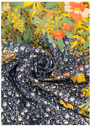 Powder Cotton Poplin Floral Hedgerow Print Scarf - Navy Blue