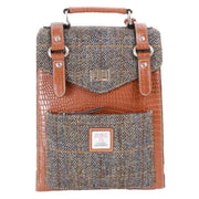 Das Impex Harris Tweed Medium Leather Backpack - Tan/Brown