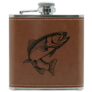 David Van Hagen Fish Design 6oz Hip Flask - Brown/Silver