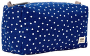 Roka Mayfair kleine toilettas van katoenen canvas - marineblauw met stippen