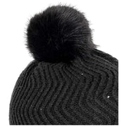 Dents Strickbommelmütze mit Chevron-Pom-Pom – Schwarz