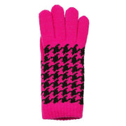 Dents Dogtooth Jacquard Knitted Gloves - Fuchsia Pink/Black