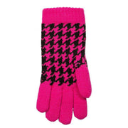 Dents Dogtooth Jacquard Knitted Gloves - Fuchsia Pink/Black