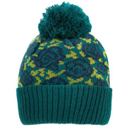 Dents Jacquard Knitted Rose Pattern Bobble Hat - Teal Green
