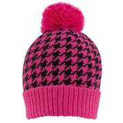 Dents Knitted Dogtooth Pattern Bobble Hat - Fuchsia Pink/Black