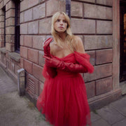 Dents Mia Single-Point Long Above-Elbow Lined Leather Gloves - Berry Red