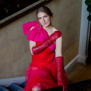 Dents Mia Single-Point Long Above-Elbow Lined Leather Gloves - Berry Red