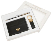 Alice Wheeler London Bow Kartenhalter, Schlüsselanhänger und Stift, luxuriöses Geschenkset – Schwarz