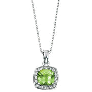 Elements Gold Cushion Cut Diamond Surrounded Peridot Pendant - Silver/Green