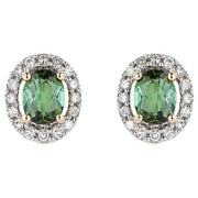 Elements Gold Diamond Surrounded Tourmaline Earrings - Gold/Green