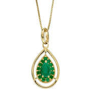 Elements Gold Emerald Cut Out Teardrop Pendant - Green/Gold