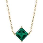 Elements Gold Princess Cut Created Emerald Necklace - Gold/Green