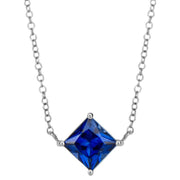 Elements Gold Princess Cut Created Sapphire Necklace - Silver/Blue