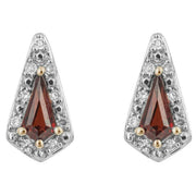 Elements Gold Trapeze Cut Garnet and Diamond Earrings - Gold/Burgundy