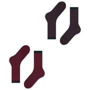 Esprit Allover Stripe 2 Pack Socks - Red/Brown/Black