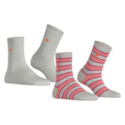 Esprit Block Stripe 2-Pack Socks - Storm Grey/Pink