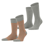 Esprit Fine Stripe 2 Pack Socks - Schiefer Grey/Orange