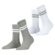 Esprit Tennis Stripe 2 Pack Socks - Grey/White