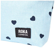 Roka Maida Vale Small Cotton Canvas Pouch - Heart Print Blue