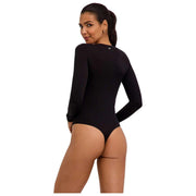 Falke Tijdloze katoenen bodysuit met ronde hals en string - Zwart
