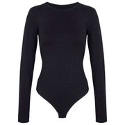 Falke Tijdloze katoenen bodysuit met ronde hals en string - Zwart