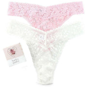 Hanky Panky I Do Shimmer and Signature Lace 2 Pack Original Rise Thong - Light Ivory/Bliss Pink