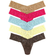 Hanky Panky Signature Lace 5 Pack Low Rise Thong - Brown/Blue/Pink