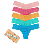 Hanky Panky Signature Lace Low Rise Matchbox 5er-Pack Tangas – Rosenwasserrosa/Neapel/Ingwer/Seeschaumblau