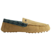 Hunter Mokassin-Slipper mit Tartan-Kragen – Naturbeige