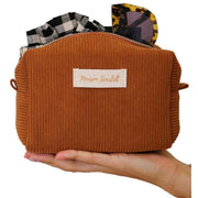 Maison Scarlett Charlotte Small Corduroy Toiletry Bag - Cognac Brown