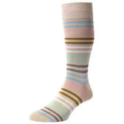 Pantherella Kilburn All Over Stripe Cotton Lisle Socks - Stone