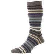 Pantherella Kilburn All Over Stripe Fil D'Ecosse Cotton Socks - Mid Grey Mix