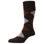 Pantherella Racton Argyle Merino Wool Socks - Dark Brown