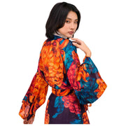 Powder Crysanthemum Long Kimono Gown - Blue
