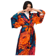 Powder Crysanthemum Long Kimono Gown - Blue