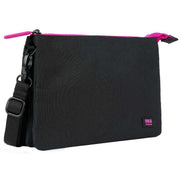 Roka Carnaby XL All Black Pink Label Recycled Canvas Crossbody Bag - Black/Pink