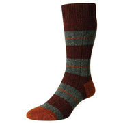 Scott Nichol Bayfield Merino and Silk Block Stripe Rib Socks - Maroon Fleck