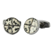 Simon Carter Quadrant Dalmatian Jasper Gunmetal Cufflinks - White/Black/Grey