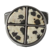 Simon Carter Quadrant Dalmatian Jasper Gunmetal Cufflinks - White/Black/Grey