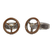 Simon Carter Steering Wheel Cufflinks - Gunmetal Grey/Brown