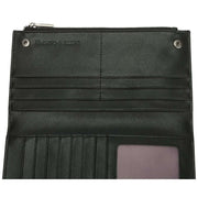Smith and Canova Smooth Leather Long Zip Top Pocket Purse - Black