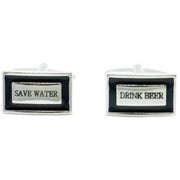 Zennor Save Water Drink Beer Cufflinks - Black/Silver