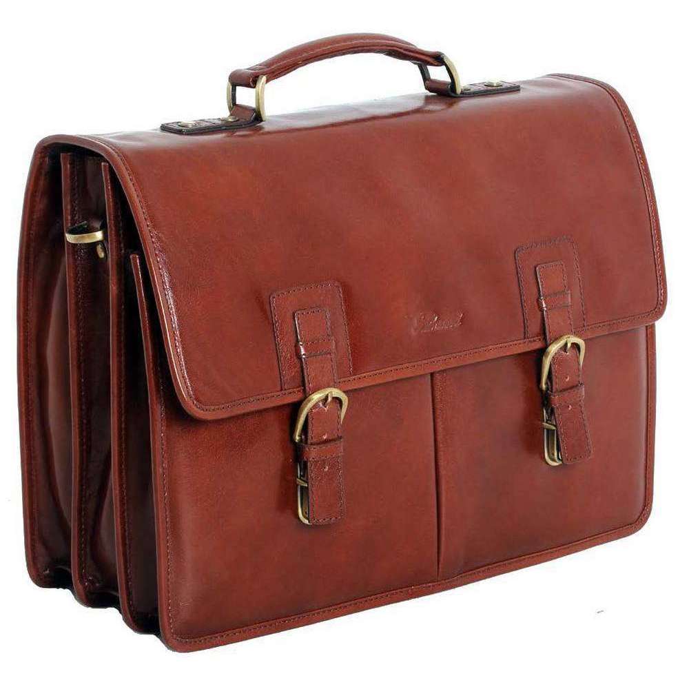 Ashwood Genuine Leather Clutch Handbag Purse Brown 15” x 11” x 4” 3 ZIP  Pockets