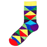 Bassin and Brown Argyle Multi Check Socks - Purple/Yellow/Green/Blue/Sky/Red